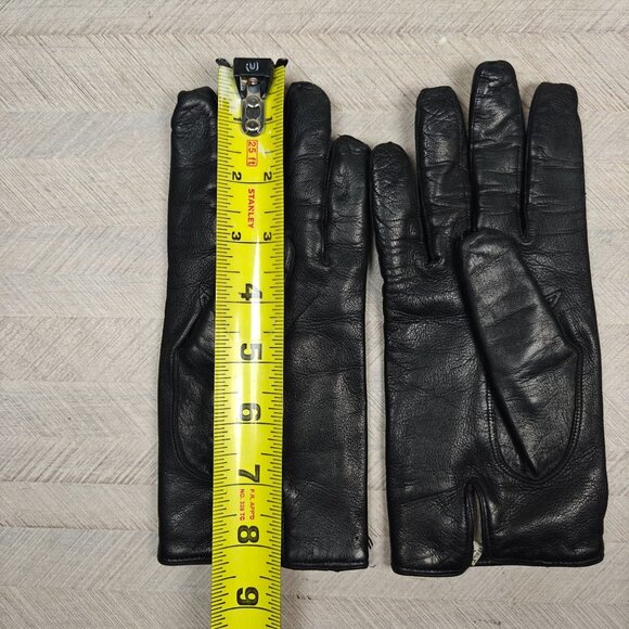 Vintage Womens Black Leather Gloves Size 7.5 Made In Italy Kaufmanns Wool Blend - Picture 3 of 6